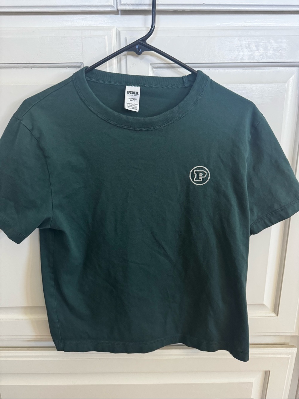 PINK Victoria's Secret Forest Green Short Sleeve Logo Tee